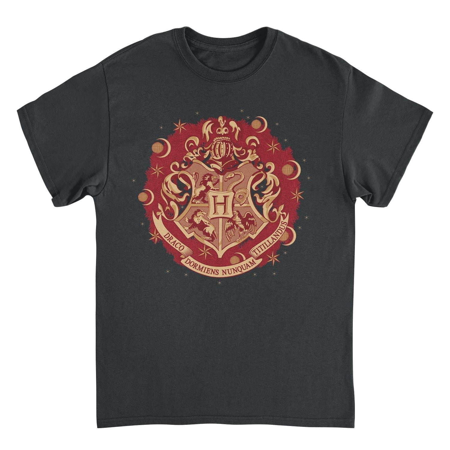 Harry Potter Hogwarts Christmas Badge Black Mens T Shirt