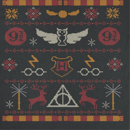 Harry Potter Hogwarts Christmas Pattern Mens T Shirt Black