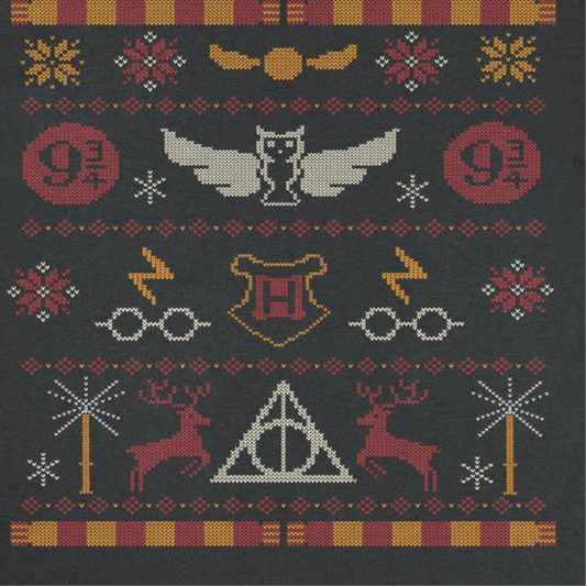 Harry Potter Hogwarts Christmas Pattern Mens T Shirt Black