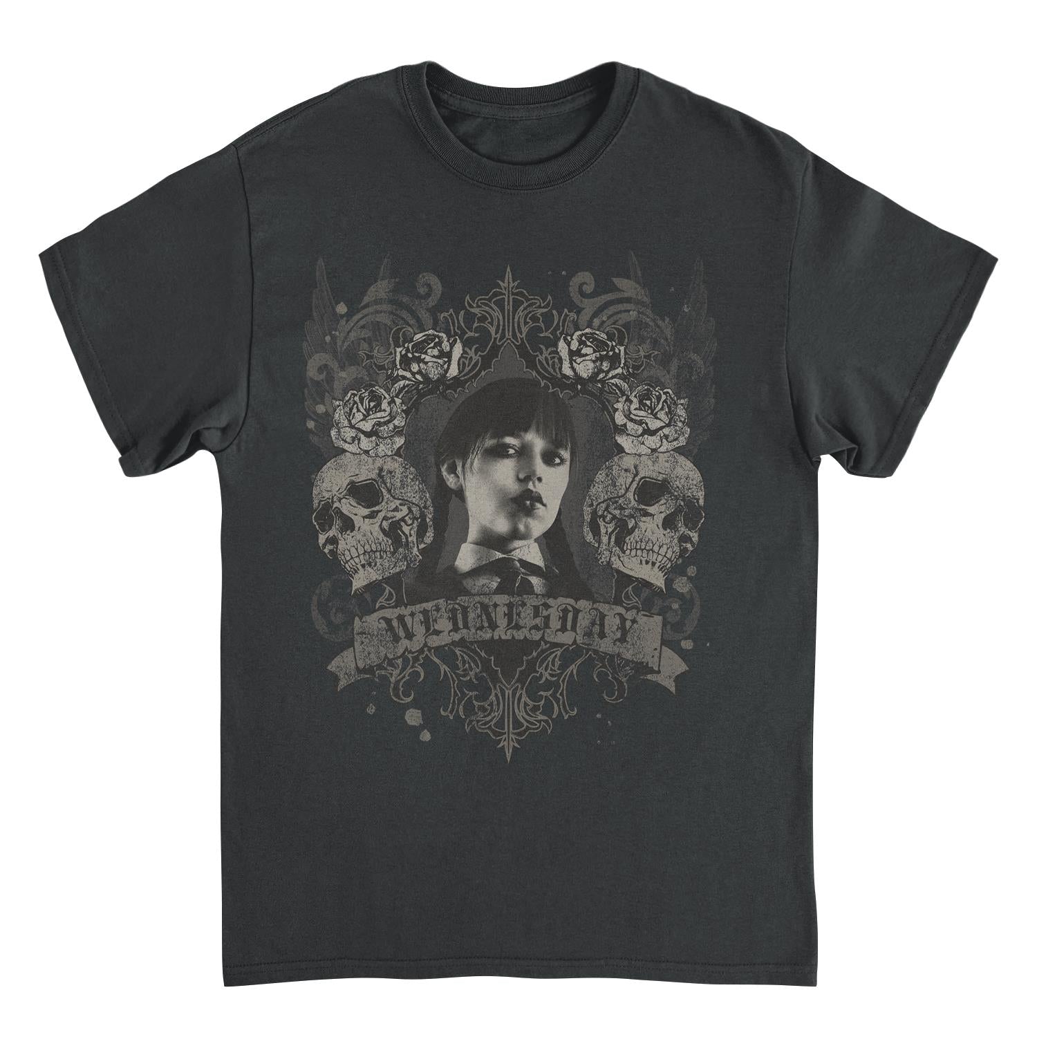 Wednesday Banner Skulls Black Mens T Shirt