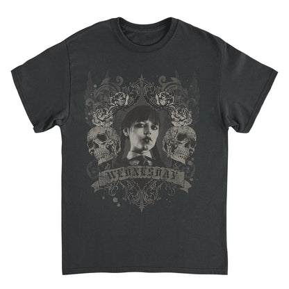 Wednesday Banner Skulls Black Mens T Shirt