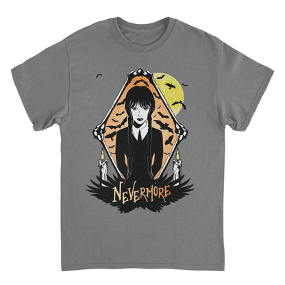Wednesday Nevermore Bats Charcoal Mens T Shirt