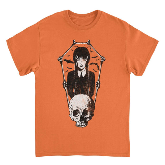 Wednesday Skull and Bones Frame Orange Mens T Shirt