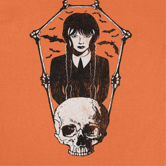 Wednesday Skull and Bones Frame Orange Mens T Shirt