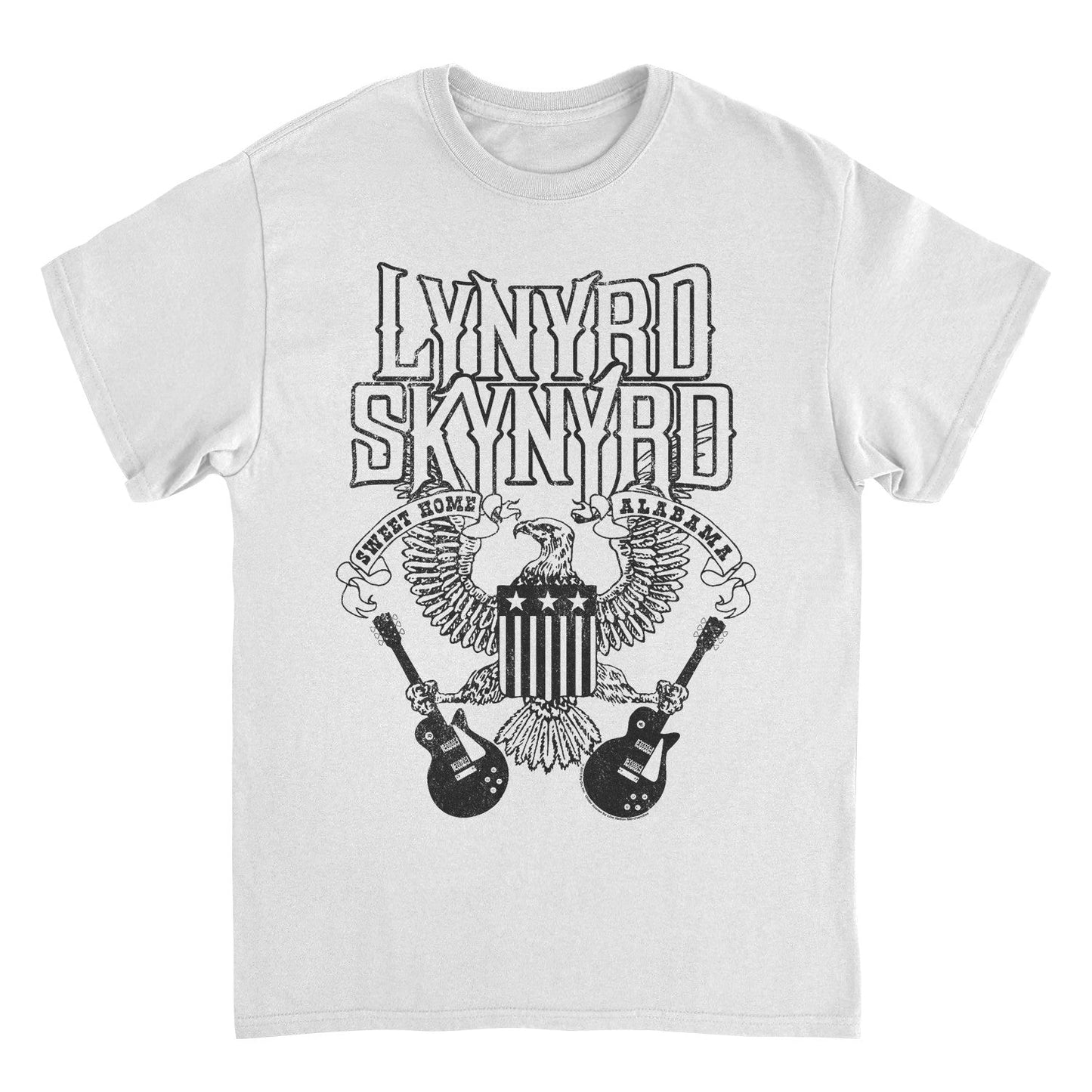 Lynyrd Skynyrd Guitars American Shield Black White Mens T Shirt