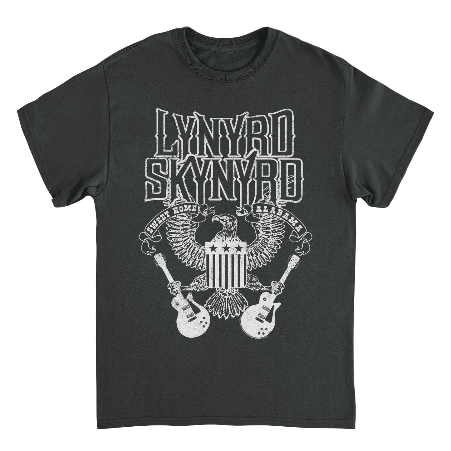 Lynyrd Skynyrd Guitars American Shield White Black Mens T Shirt