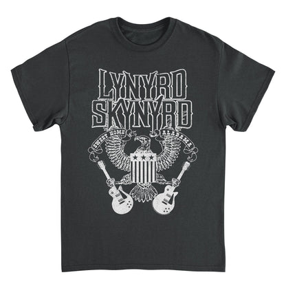 Lynyrd Skynyrd Guitars American Shield White Black Mens T Shirt