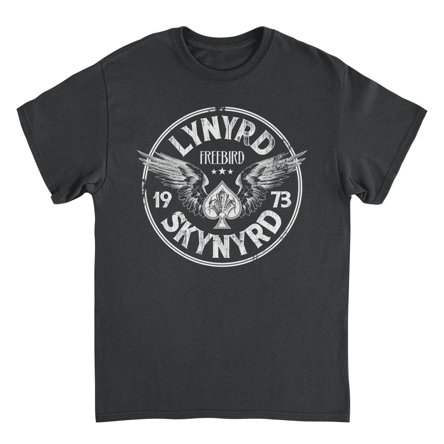 Lynyrd Skynyrd Firebird 1973 Ace Circle White Black Mens T Shirt