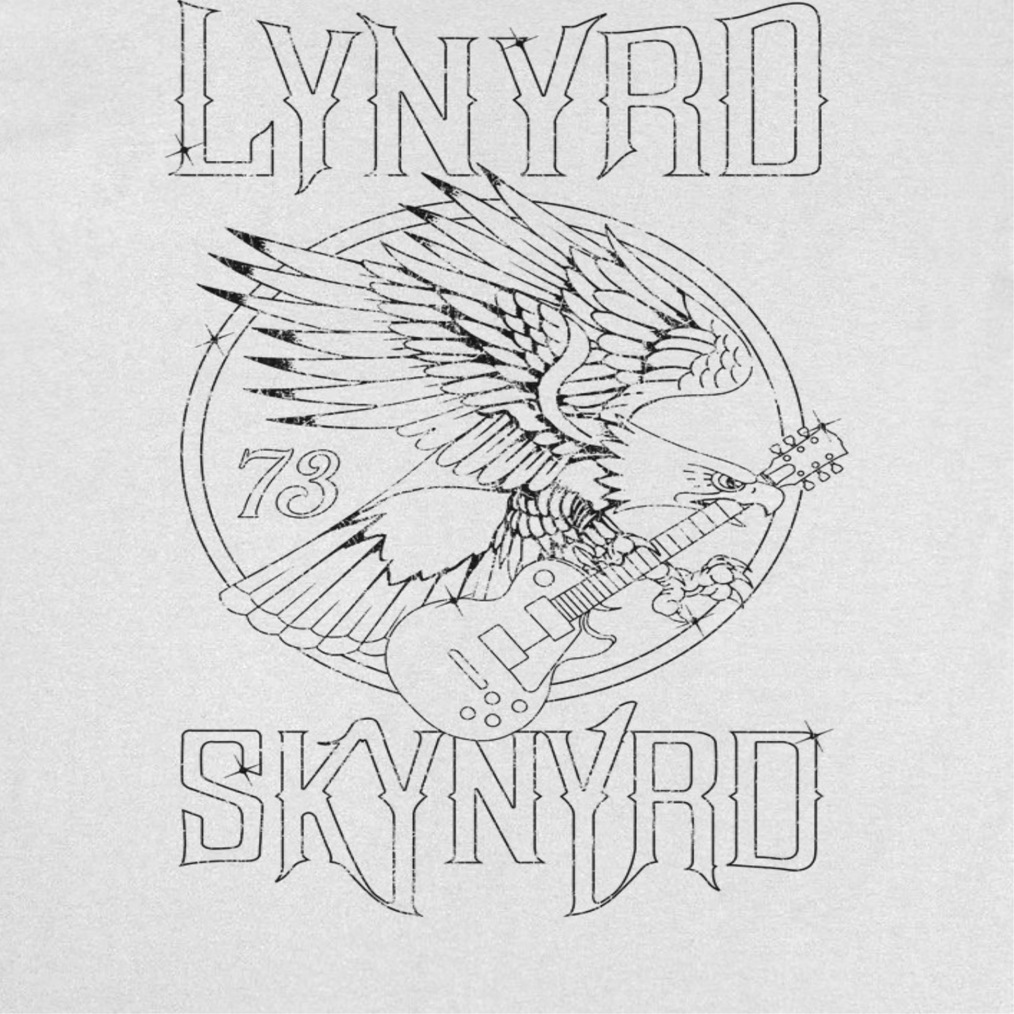 Lynyrd Skynyrd Outlined Eagle Guitar Mens T Shirt Black White