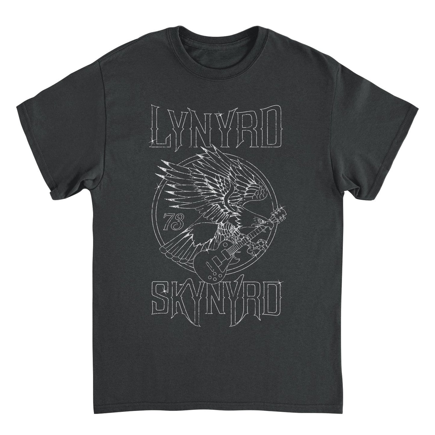 Lynyrd Skynyrd Outlined Eagle Guitar White Black Mens T Shirt