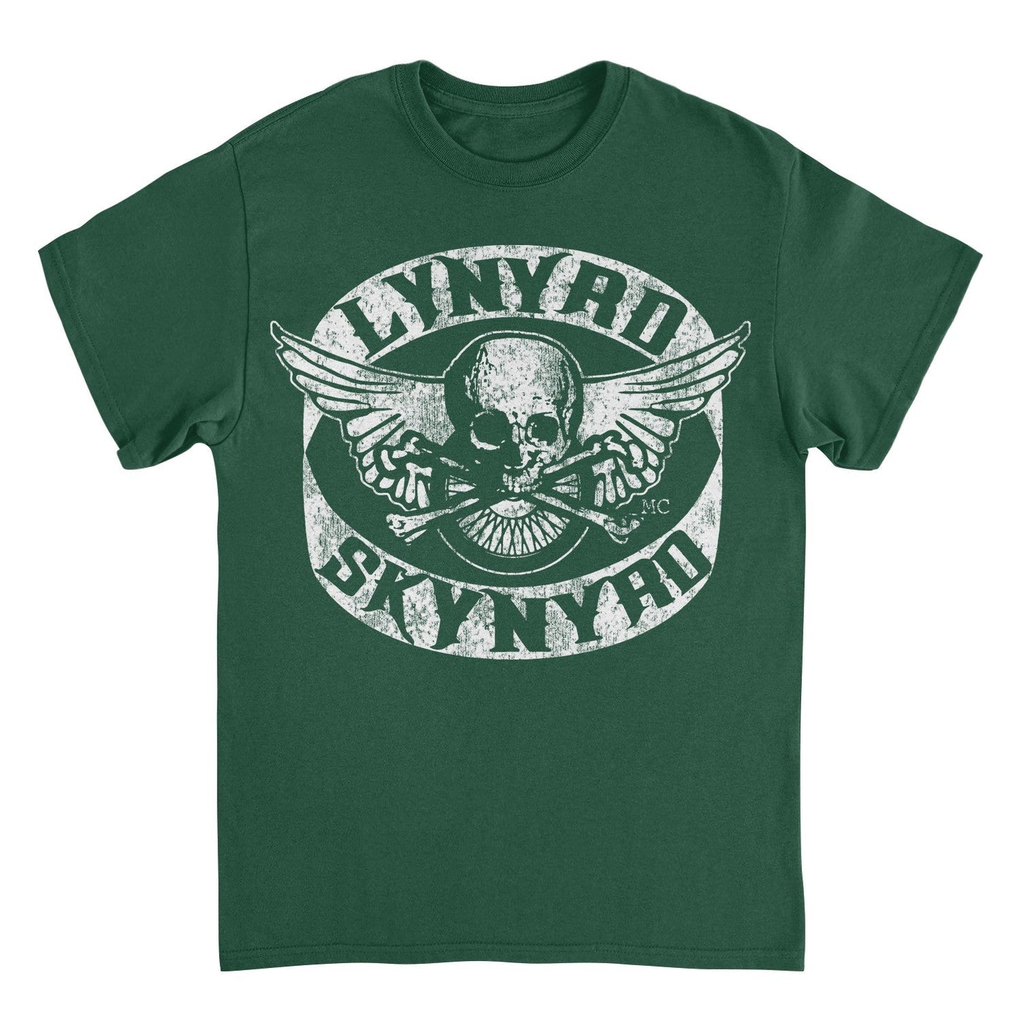 Lynyrd Skynyrd Skull White Mens T Shirt Forest Green