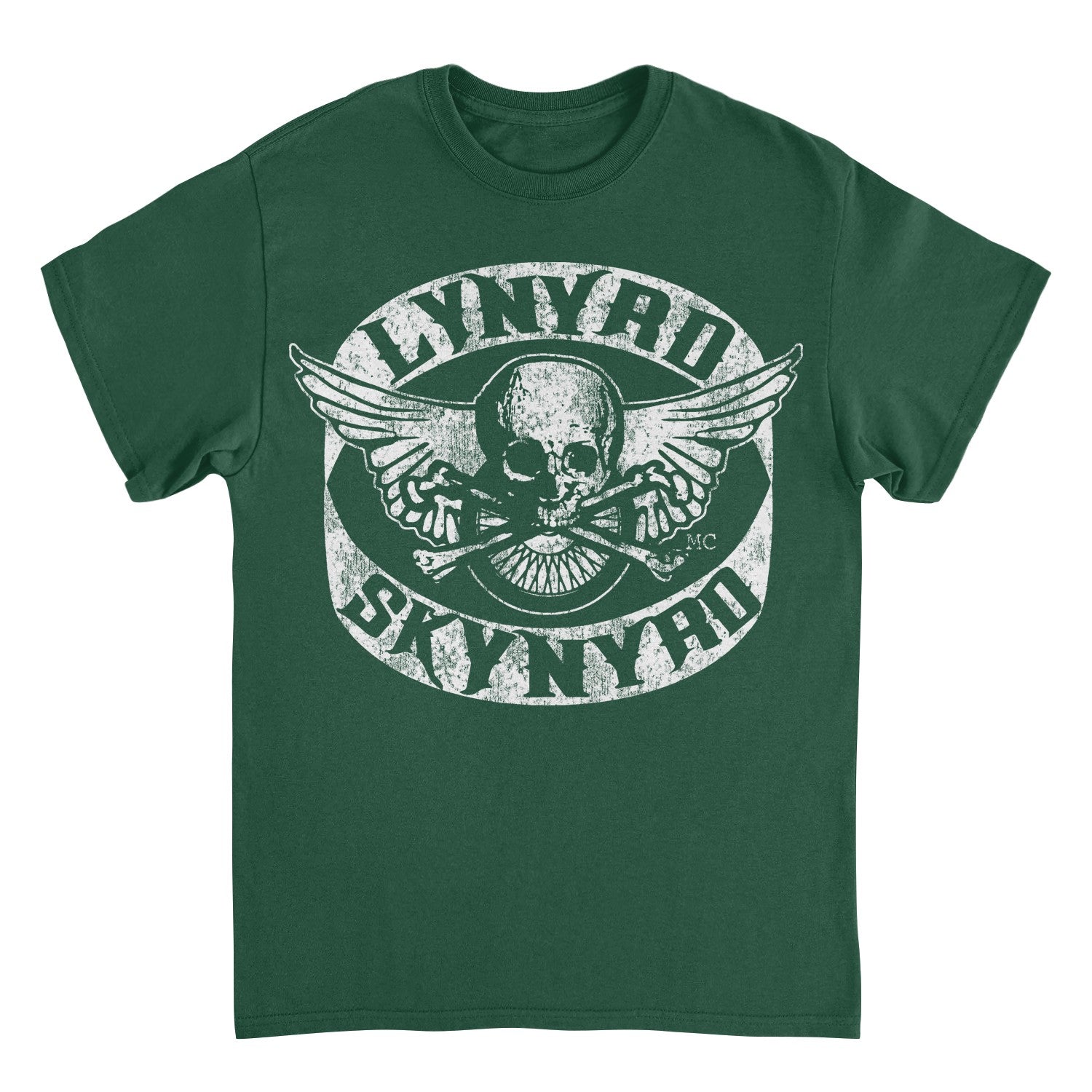 Lynyrd Skynyrd Skull White Mens T Shirt Forest Green