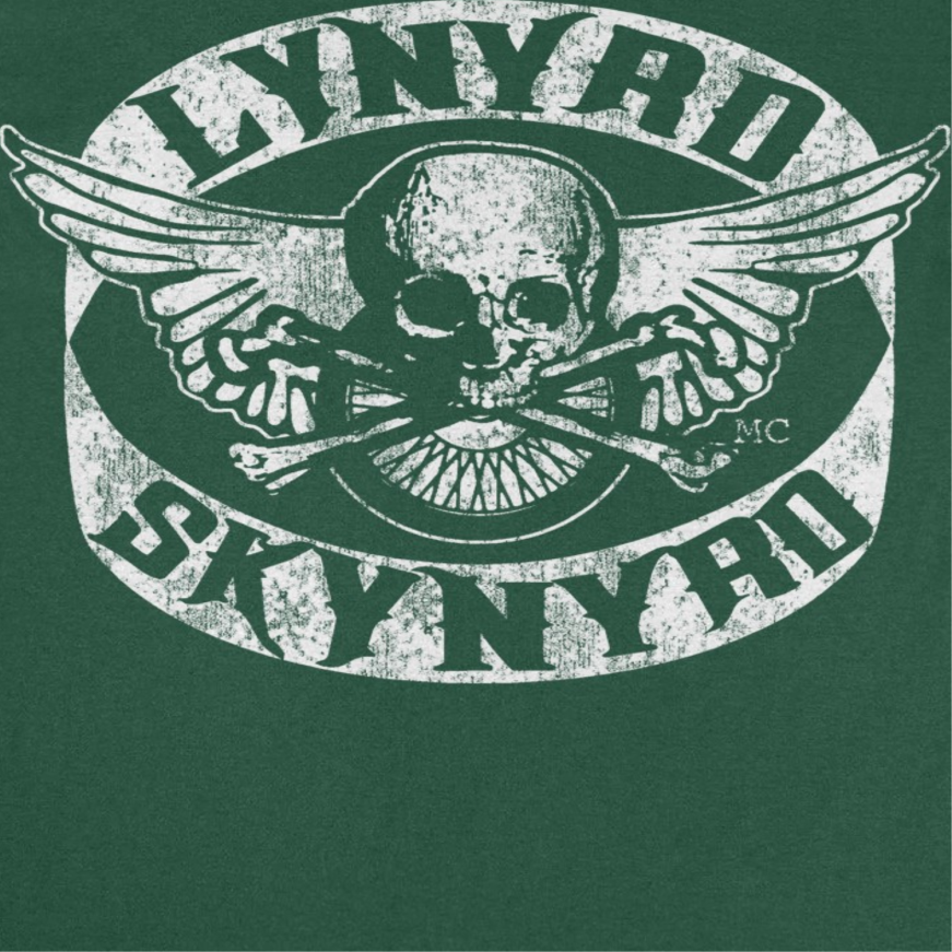 Lynyrd Skynyrd Skull White Mens T Shirt Forest Green