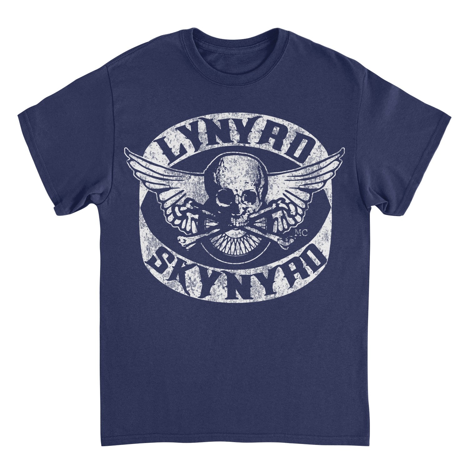 Lynyrd Skynyrd Skull White Mens T Shirt Navy Blue