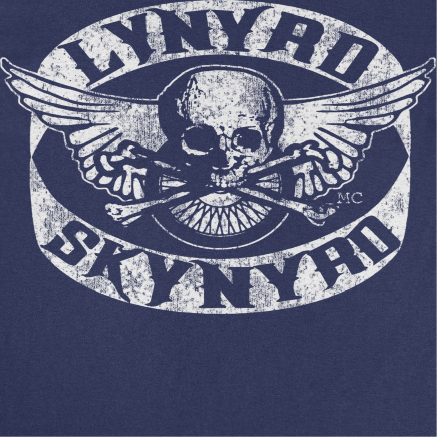Lynyrd Skynyrd Skull White Mens T Shirt Navy Blue
