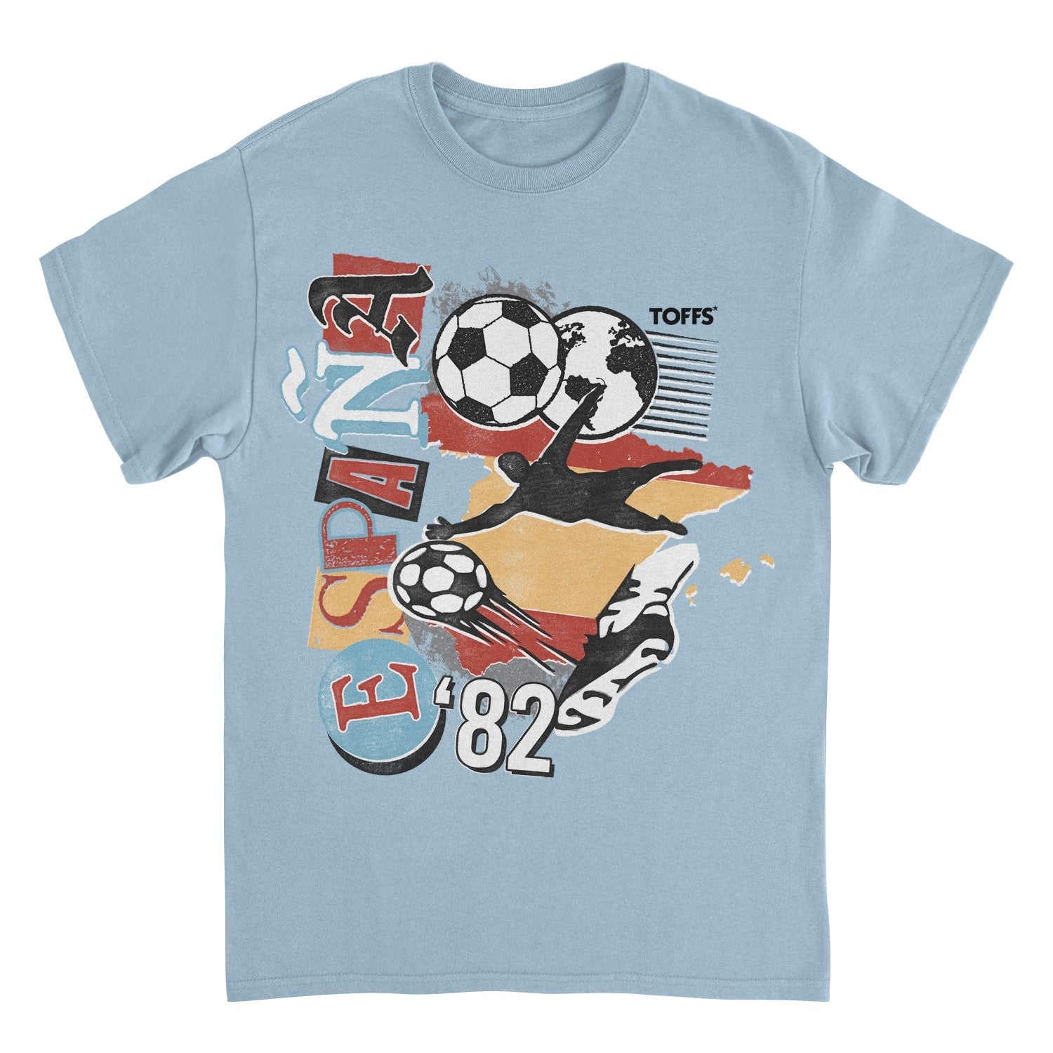 Toffs Retro Soccer Futbol Espana Mens T Shirt Light Blue