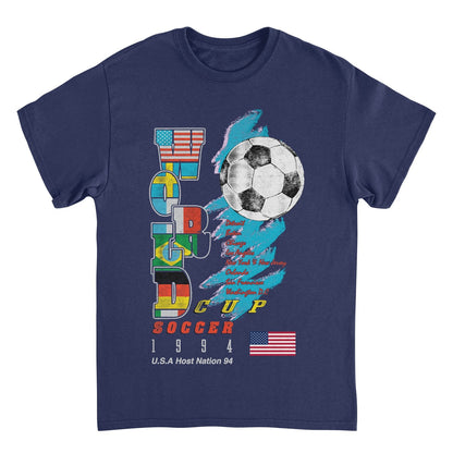 Toffs Retro Soccer Futbol World Soccer Cup Mens T Shirt Navy Blue