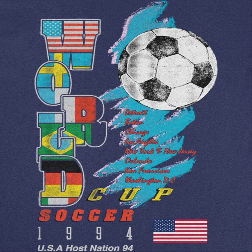 Toffs Retro Soccer Futbol World Soccer Cup Mens T Shirt Navy Blue