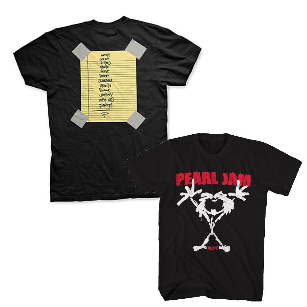 Pearl Jam Alive Stickman Set List Mens T Shirt Black