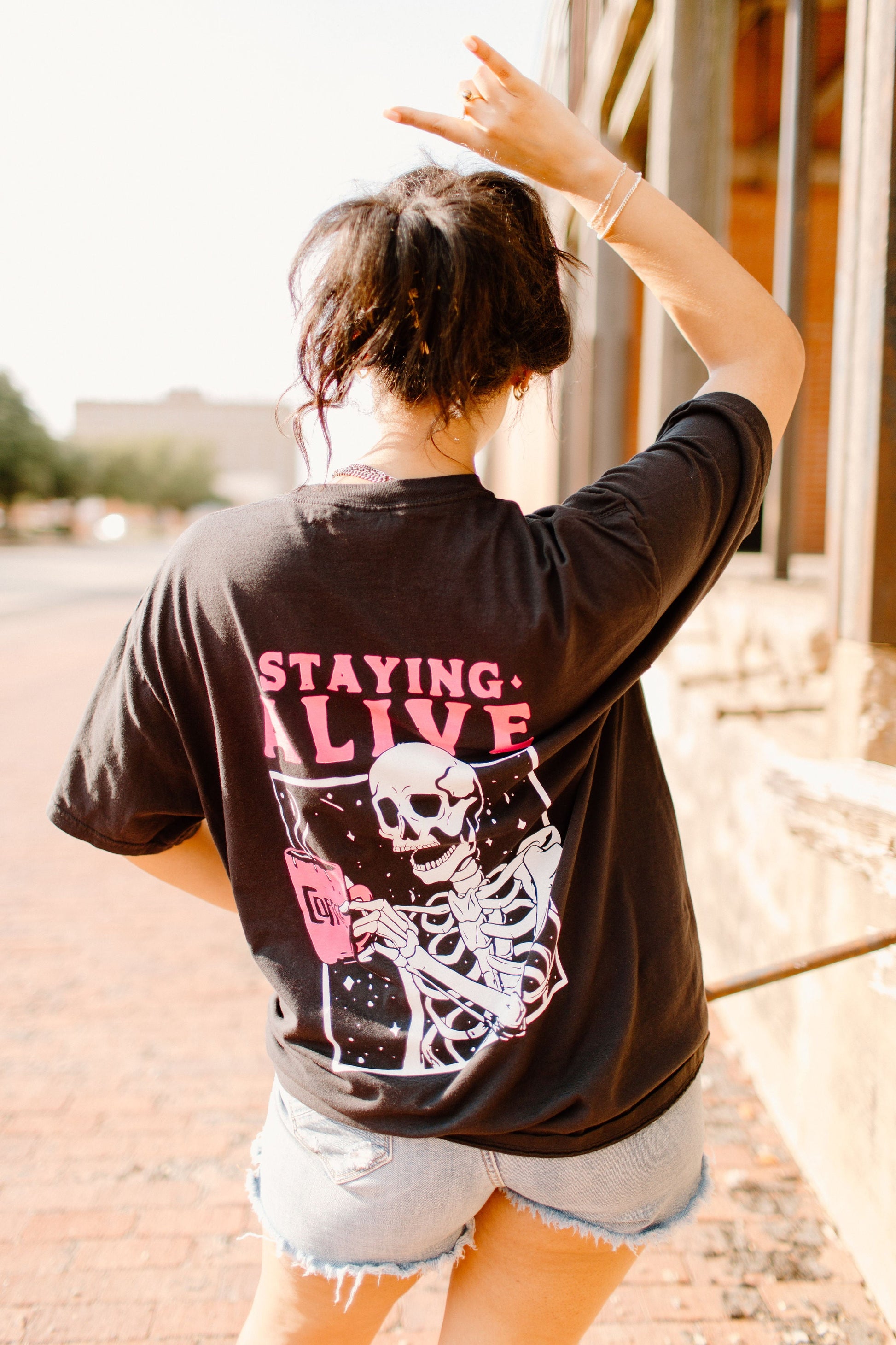 Staying Alive Graphic Tee Womens T Shirt Black