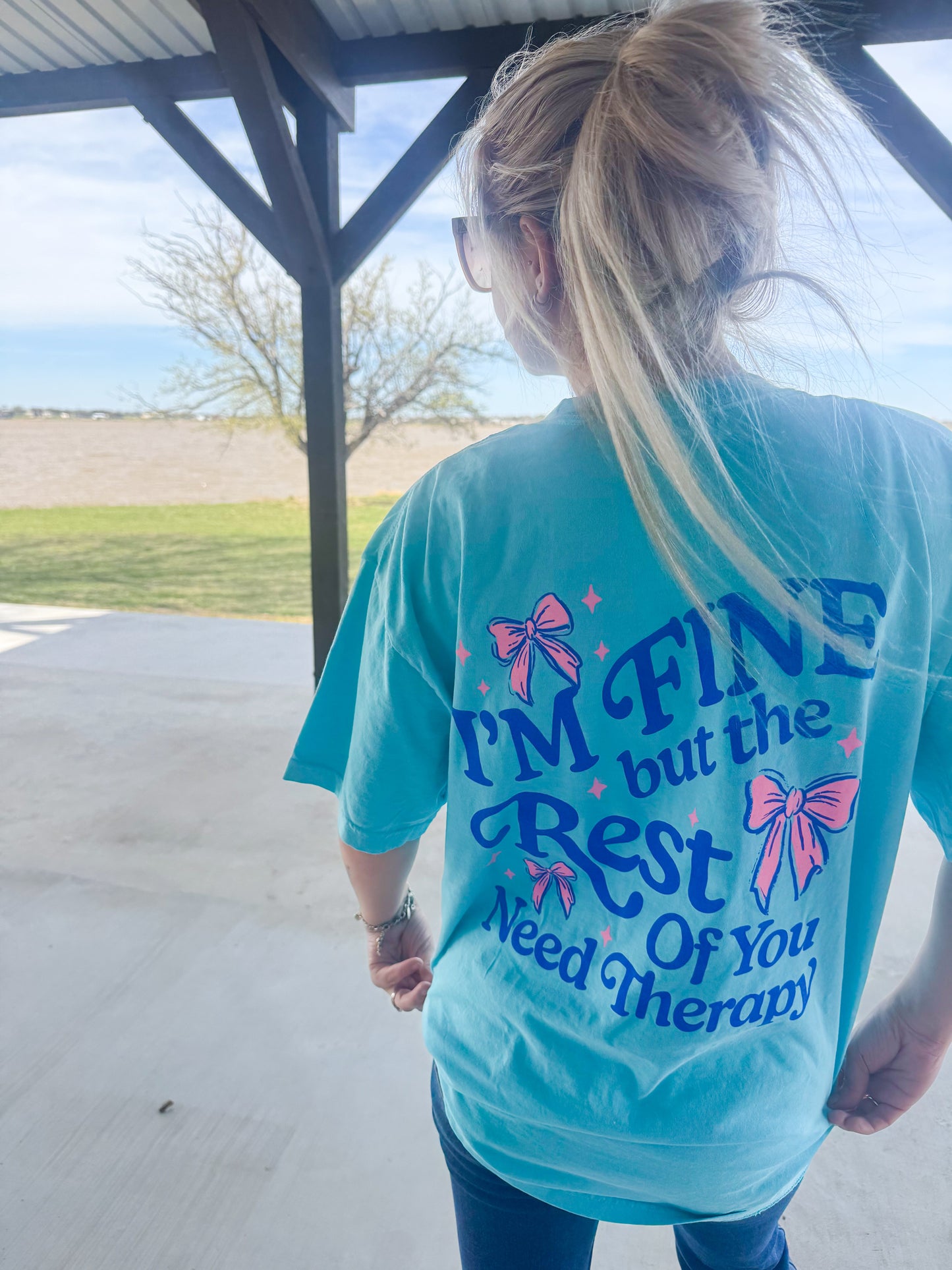 I’m Fine But The Rest Of You Need Therapy Womens T Shirt Lagoon Blue