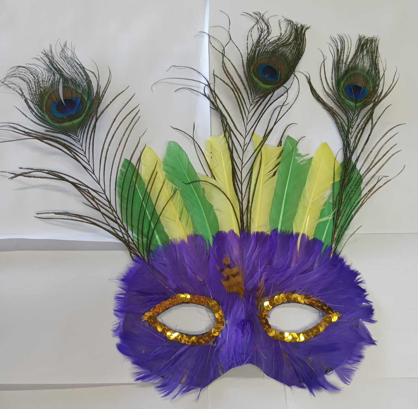 Hot Pink Red Green Yellow Feather Eye Mask with Sequins