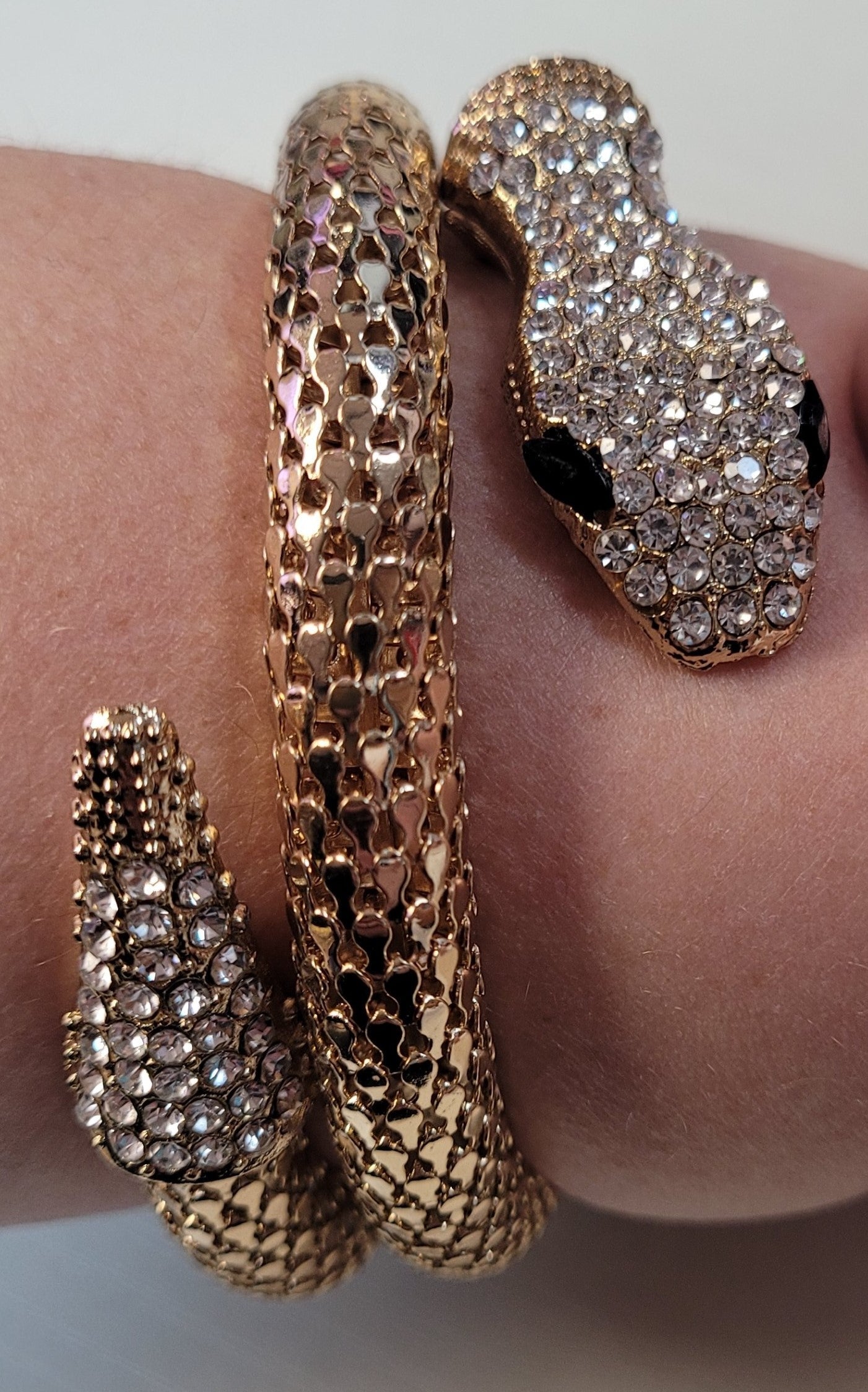 Egyptian Cobra Cleopatra Coil Costume Bracelet Gold Snake with Diamond Head and Tail