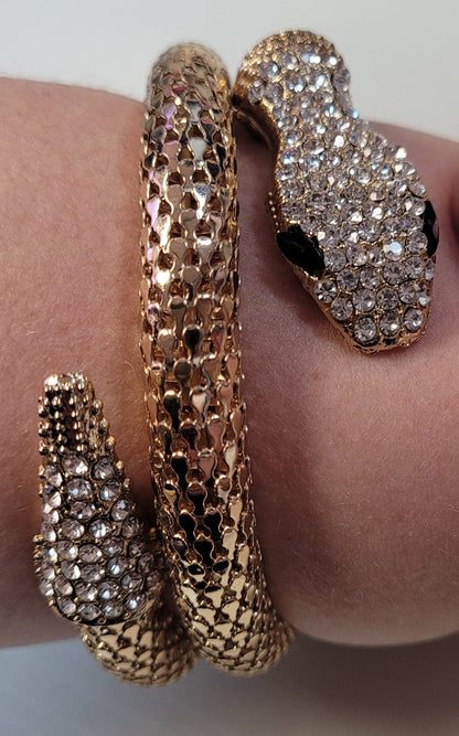 Egyptian Cobra Cleopatra Coil Costume Bracelet Gold Snake with Diamond Head and Tail