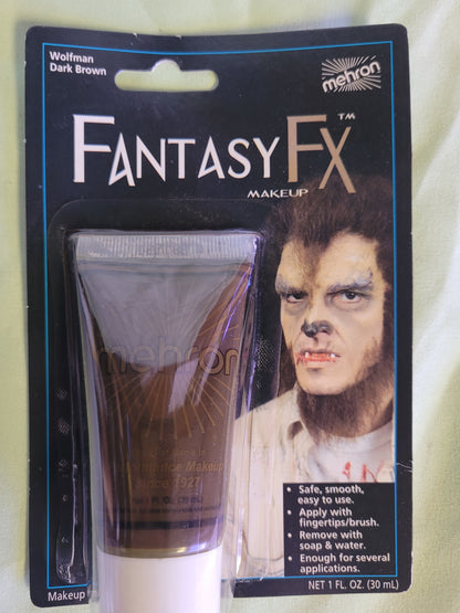 Wolfman Dark Brown Fantasy FX Cream Water Based Makeup 1 oz Mehron