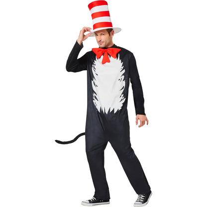 Adult Dr. Seuss The Cat In The Hat Costume Jumpsuit