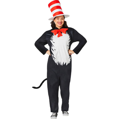 Adult Dr. Seuss The Cat In The Hat Costume Jumpsuit