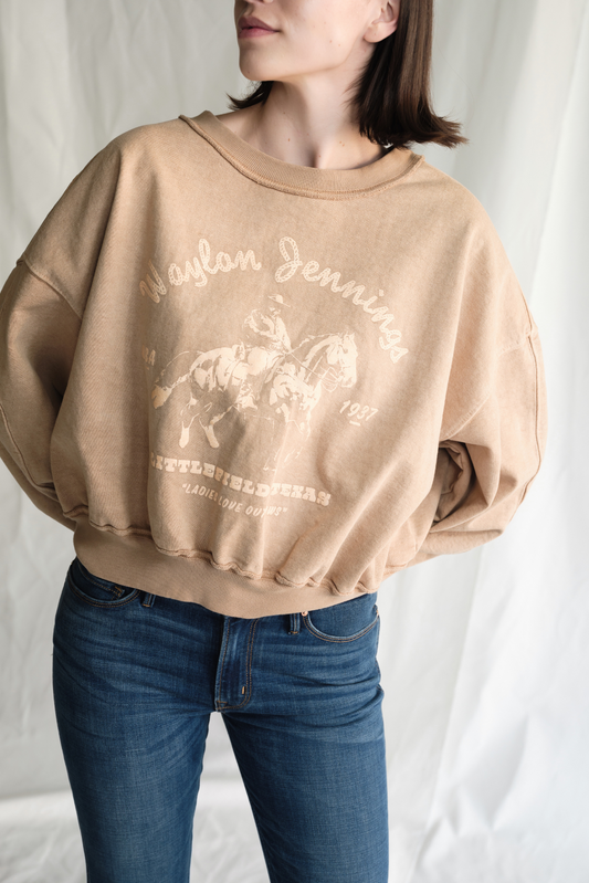 Waylon Jennings Hometown Womens Crewneck Sweatshirt Camel
