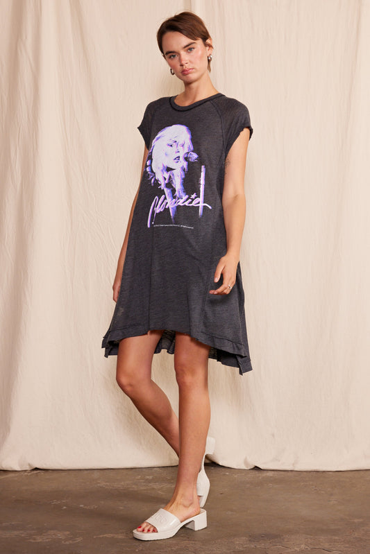 Blondie Sunday Girl Slit Tee Dress Womens T Shirt Black