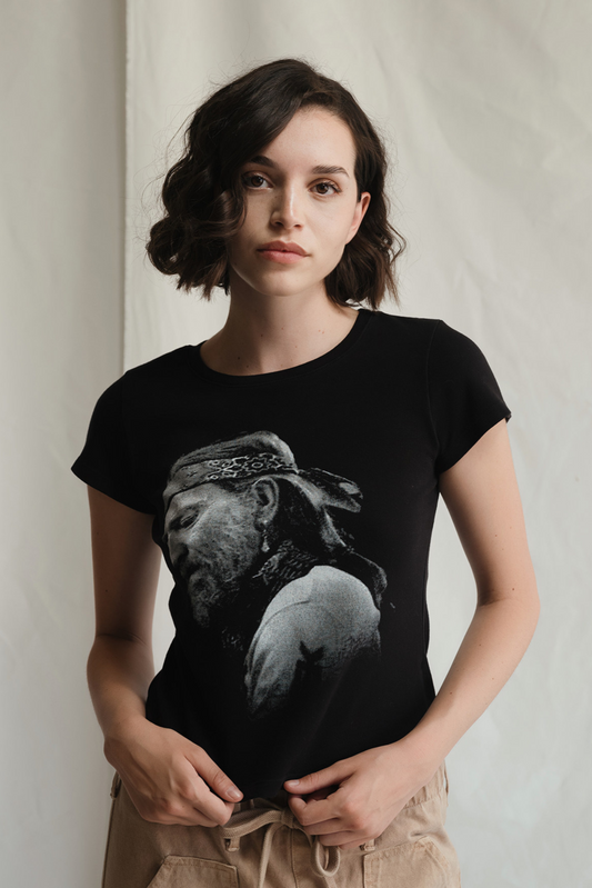 Willie Nelson Just Breathe Baby Tee Womens T Shirt Black