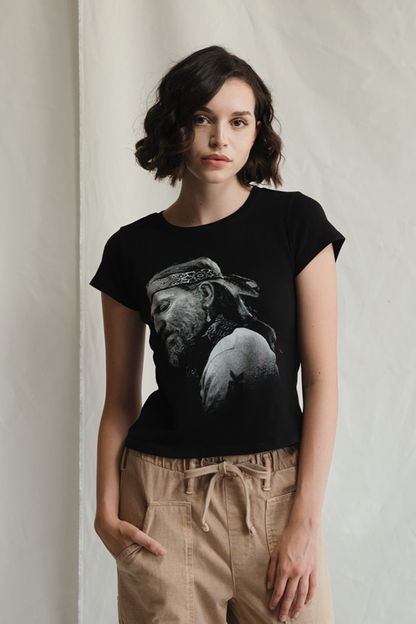 Willie Nelson Just Breathe Baby Tee Womens T Shirt Black