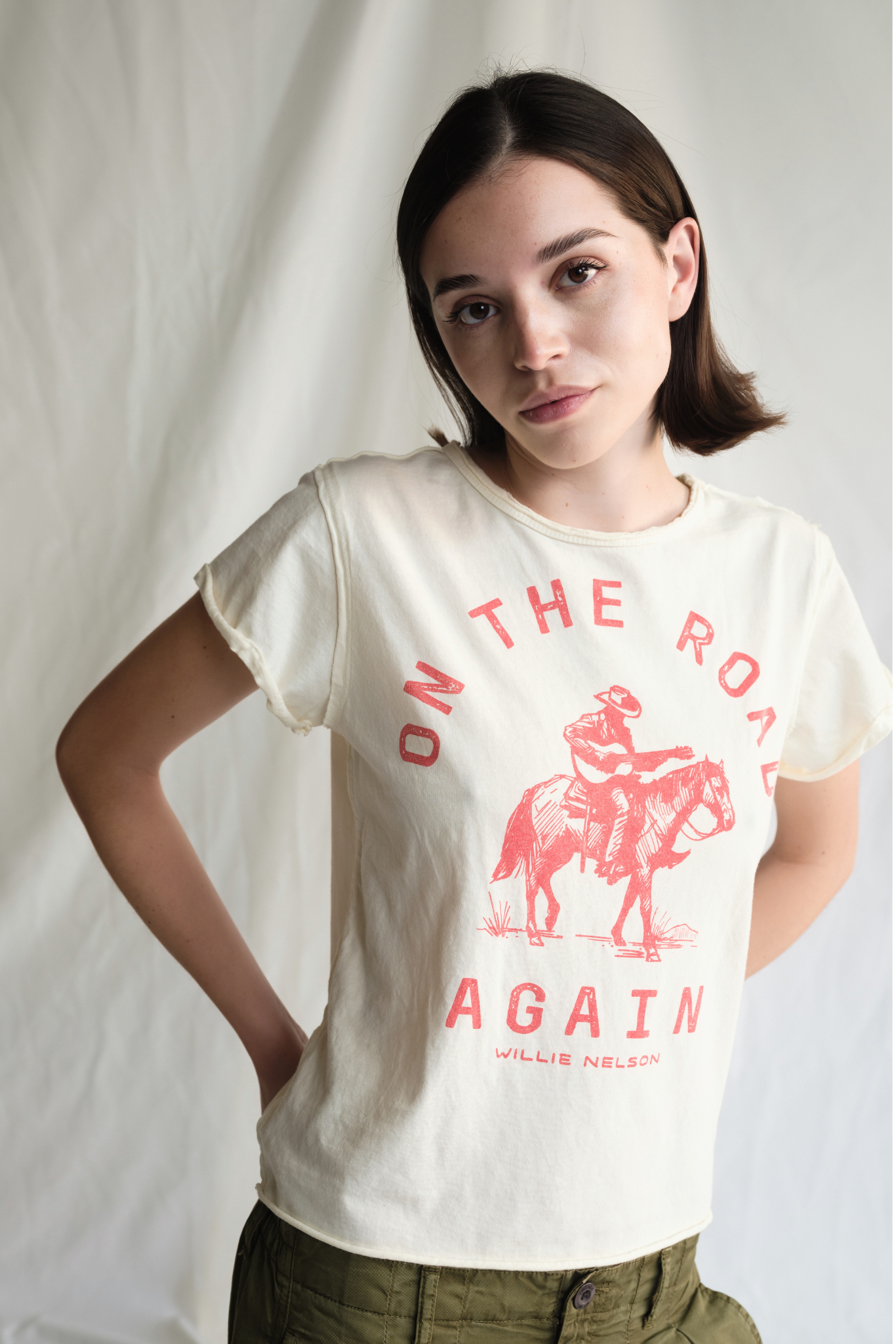 Willie Nelson On The Road Again Tee Womens T Shirt Vanilla