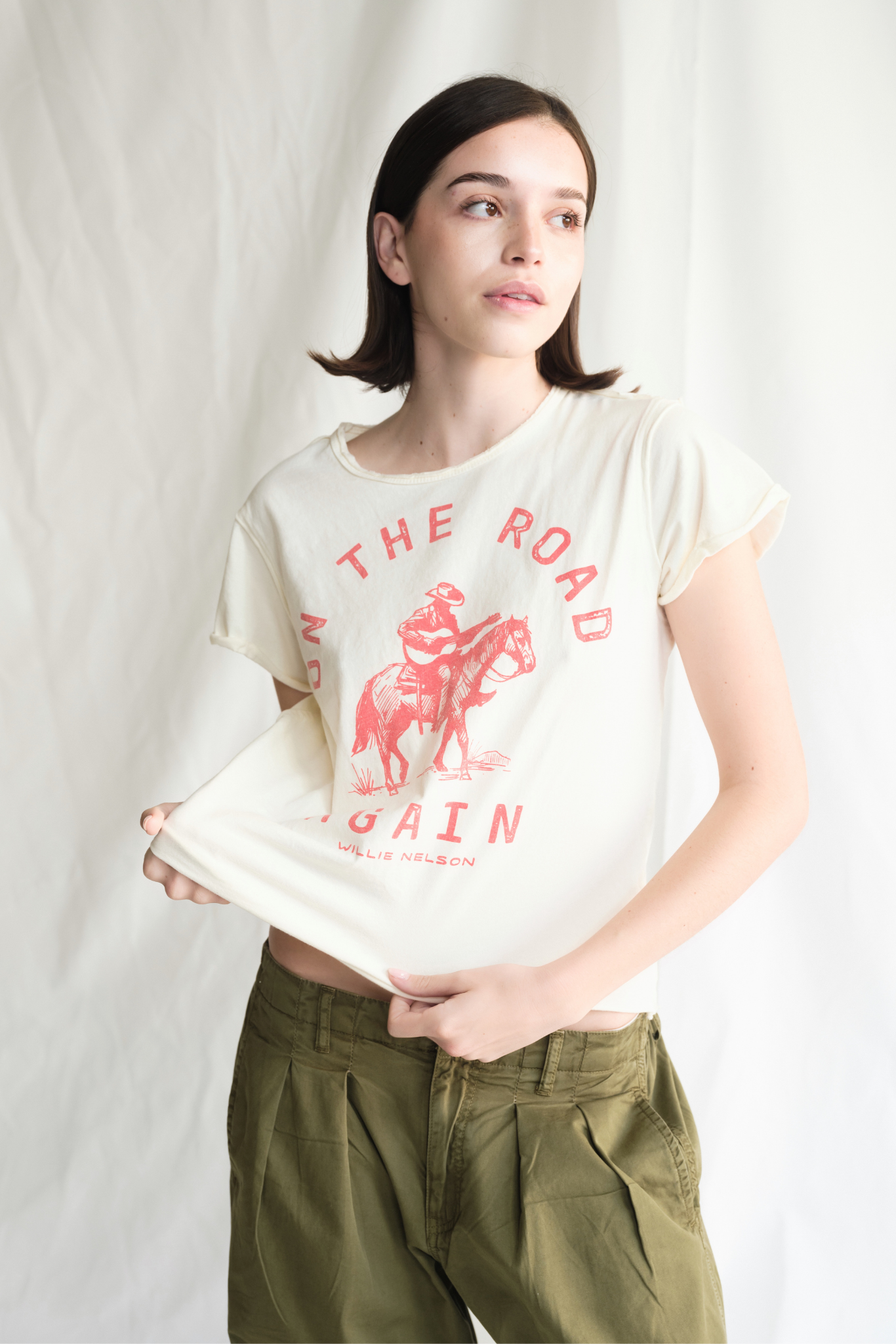 Willie Nelson On The Road Again Tee Womens T Shirt Vanilla