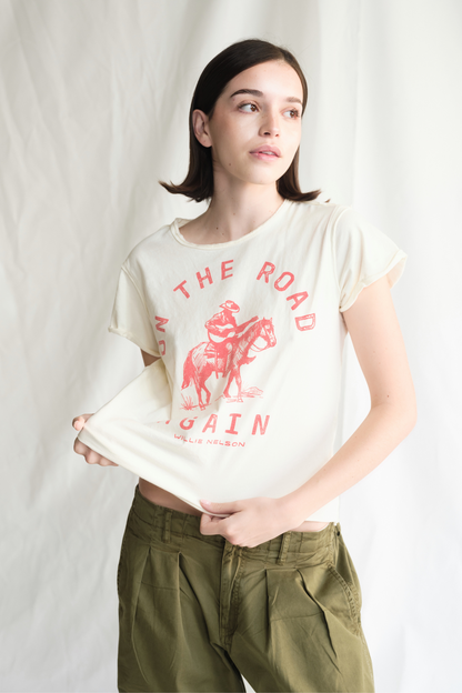 Willie Nelson On The Road Again Tee Womens T Shirt Vanilla