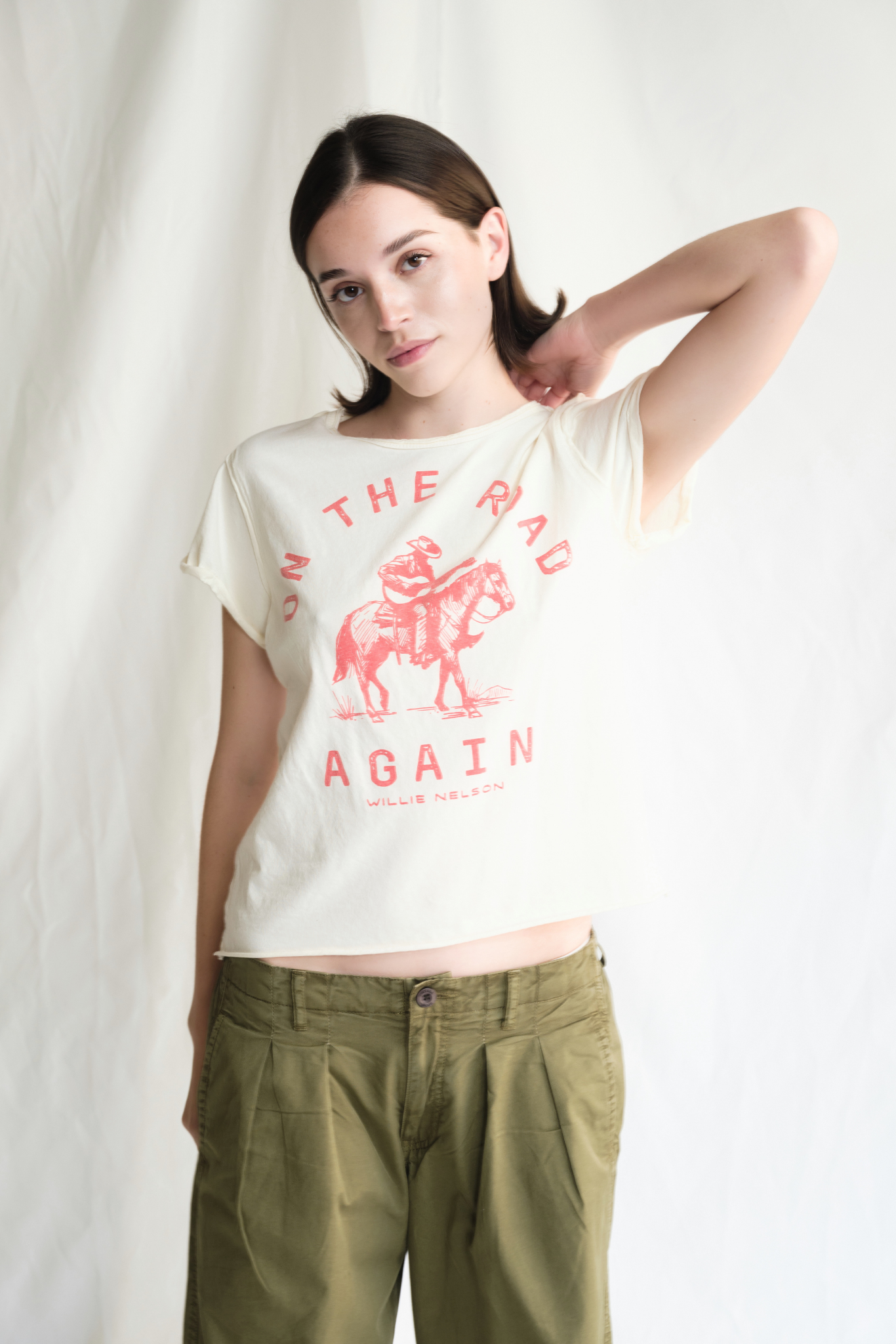 Willie Nelson On The Road Again Tee Womens T Shirt Vanilla