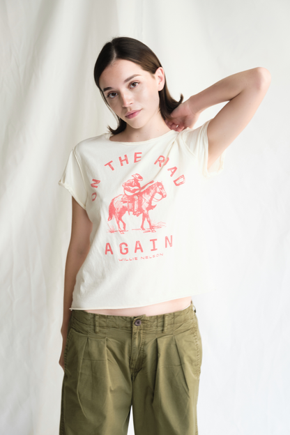 Willie Nelson On The Road Again Tee Womens T Shirt Vanilla