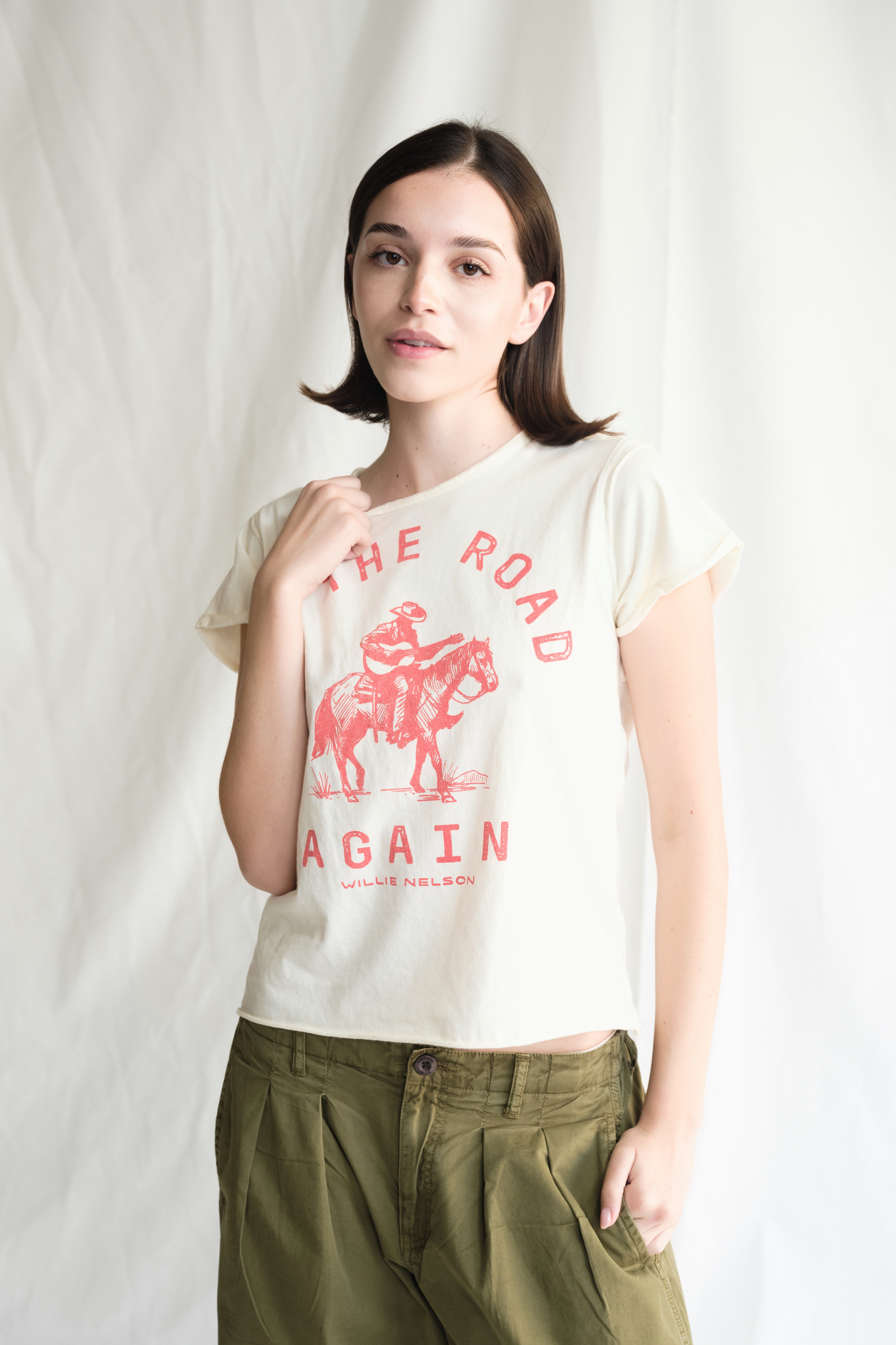 Willie Nelson On The Road Again Tee Womens T Shirt Vanilla