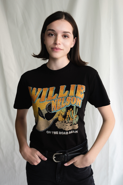 Willie Nelson "Like A Band O' Gypsies" Tee Womens T Shirt Vintage Black
