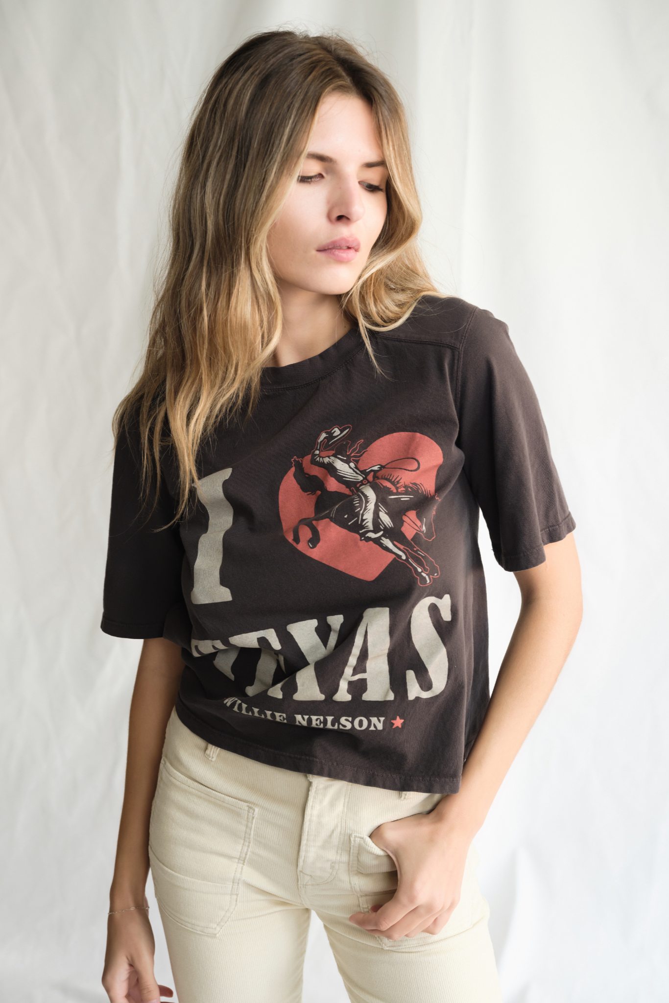 Willie Nelson I Love Texas Top Womens T Shirt Vintage Black