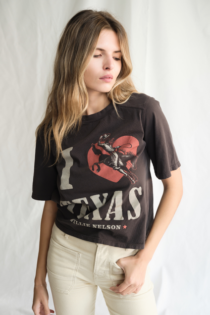 Willie Nelson I Love Texas Top Womens T Shirt Vintage Black
