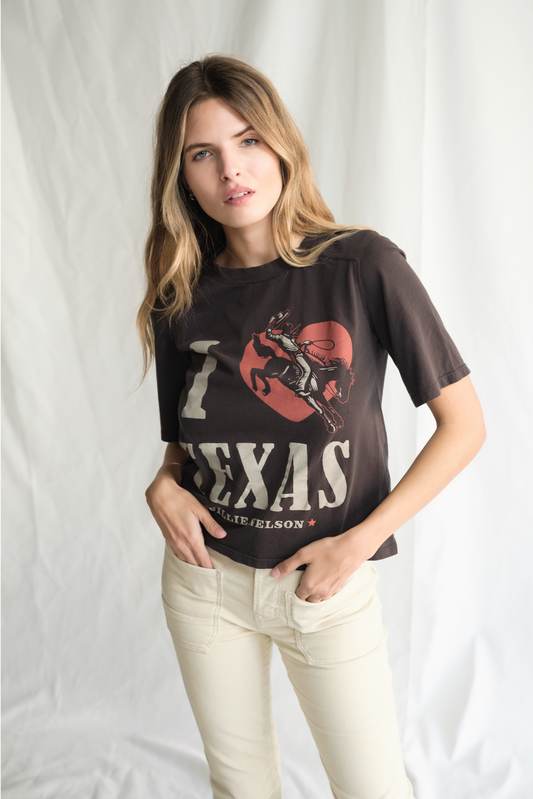 Willie Nelson I Love Texas Top Womens T Shirt Vintage Black