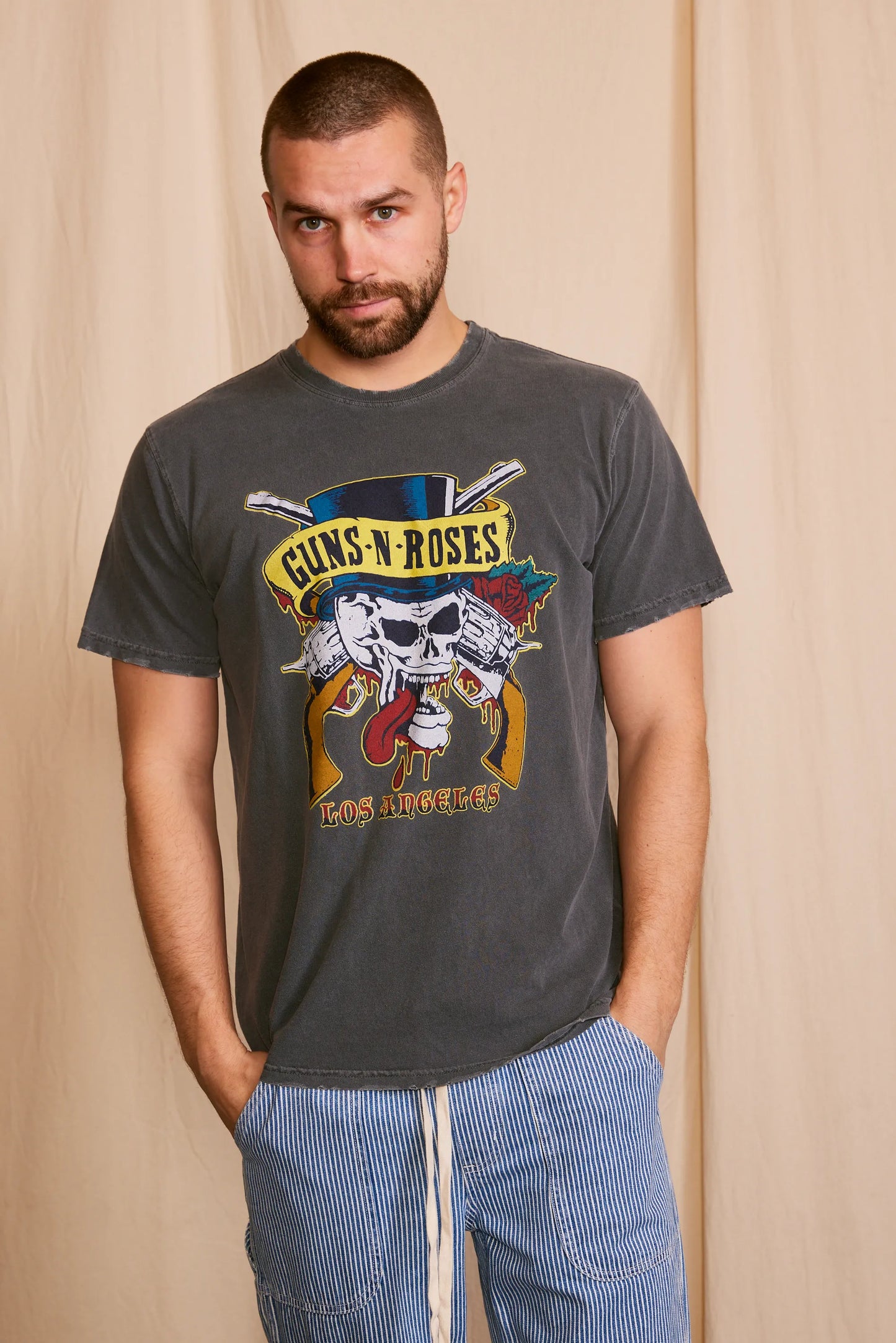 Guns N Roses Los Angeles Top Hat Skull Mens Tee T Shirt Vintage Black