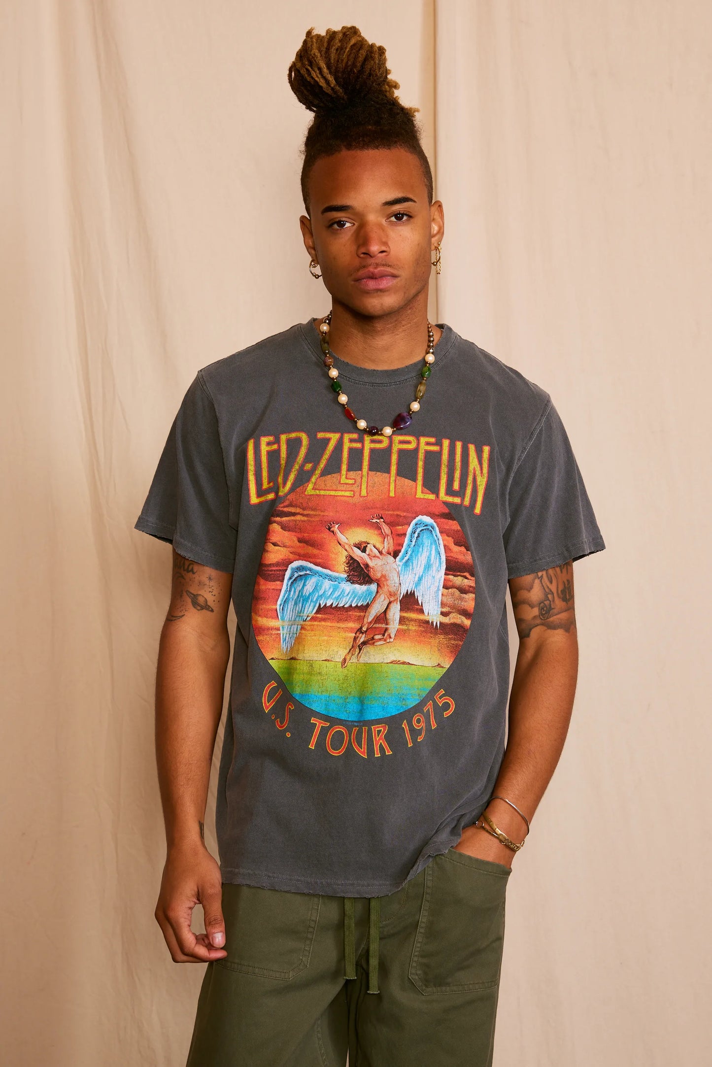 Led Zeppelin 'U.S Tour 1975' Sunkissed Mens Tee T Shirt Gray