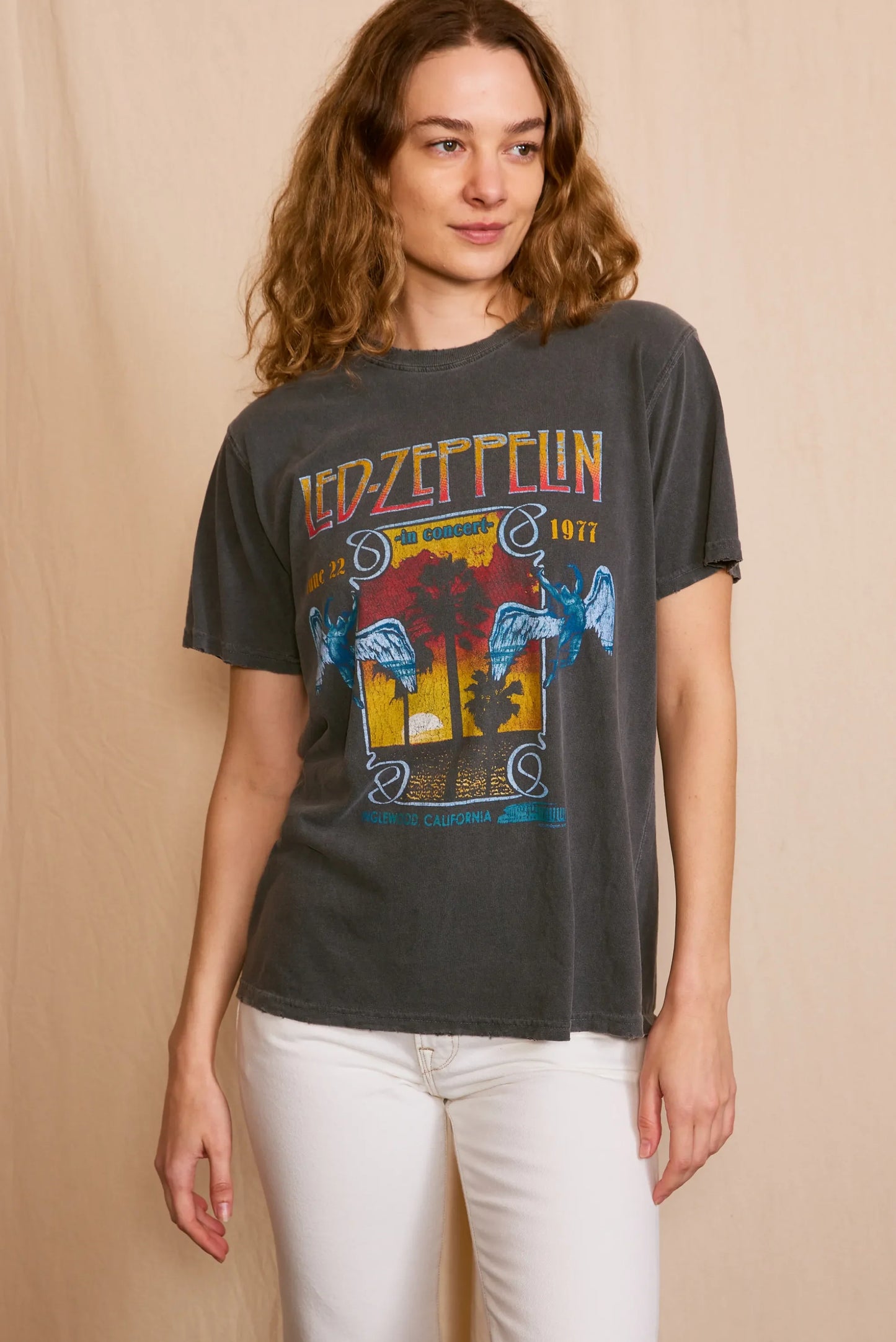 Led Zeppelin Inglewood Sunkissed Gray Tee Womens T Shirt Vintage Black