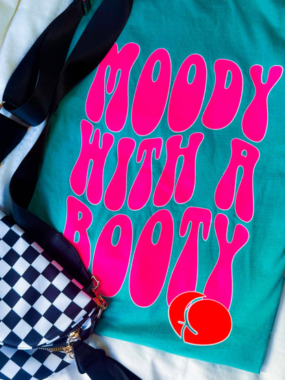 Moody With A Booty Graphic Tee Womens T Shirt Neon Pink and Coral