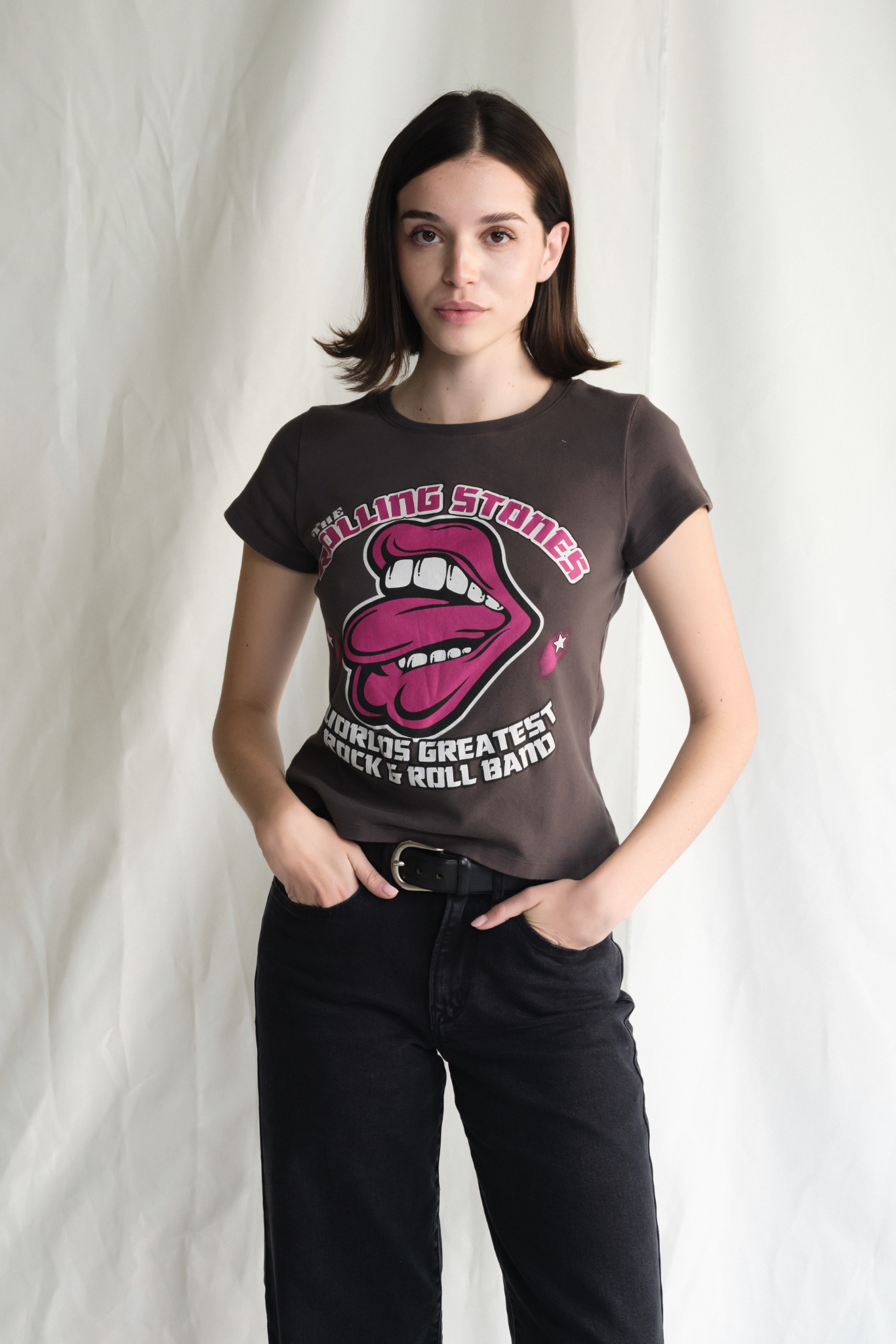 Rolling Stones World's Greatest Baby Tee Womens T Shirt Vintage Black